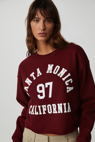 ETHIQUET JAE YN Kadın Uzun Kollu Yuvarlak Yaka Önü Baskılı Düşük Omuz Kısa Bordo Sweatshirt