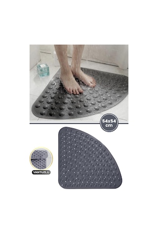 Vantuzlu Banyo Duş Kaydırmaz Paspası Üçgen, Küvet İçi Banyo Zemini Kaydırmaz Masaj Halı 54x54cm Gri