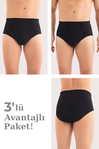 Arma Yıldız Erkek Pamuklu Külot Düz Siyah Beli Lastikli 3'lü Paket