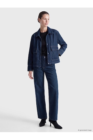 LC Waikiki Lcw Everyday İndigo Gömlek Yaka Kadın Jean Ceket Dark Rodeo