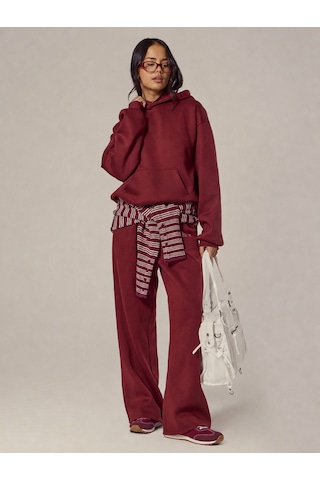 Macklin Unisex Kadın Erkek Stockholm Baskılı Oversize 3 Iplik Kapüşonlu Sweatshirt Ve Baggy Eşofman Altı Bordo