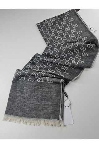 Miorel Scarfs İnce Kumaş G Desen Pamuklu Şal Yün İpek Şal 4 Mevsim Çift Taraflı Gri