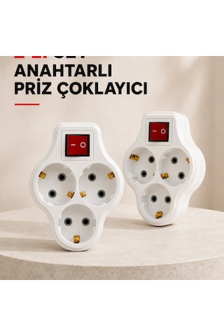 Anahtarlı 3 Çıkışlı Priz Çoğaltıcı Ev Ofis İçin Kablosuz 2 Li Avantajlı Set Diğer