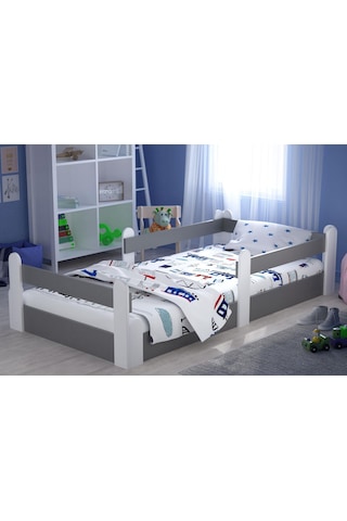 Tulipkids Montessori Karyola Beyaz-Antrasit 90x190 Yatak Uyumlu Oval Kesim Çocuk Yatağı Kids-317