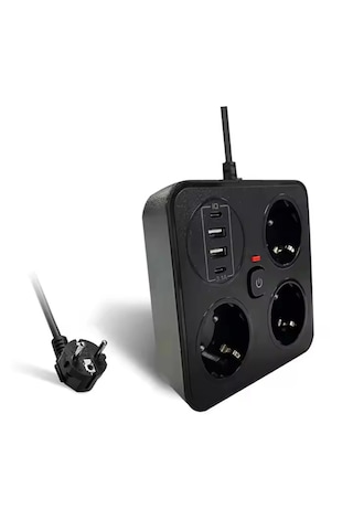Termal Akım Korumalı Isıya Dayanıklı 3 Lü Priz 3x Usb 1x Type-c 0