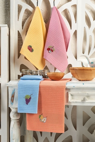 Eponj Home 6lı Kurulama Peçetesi Nakışlı 40x60 Meyve Pembe-lila