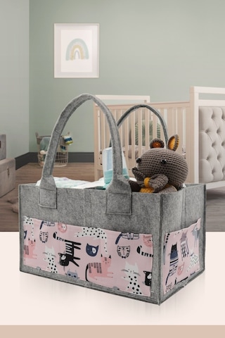 Jasper Hayvan Figürlü Gri-pembe Keçe Anne Bebek Bakım Çantası Or Gri