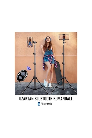 Bluetooth Kumandalı 210 Cm Tripod Telefon Tutuculu Selfie Çubuğu