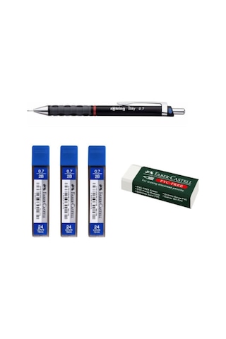 Tikky Versatil Kalem 0.7 Mm. 3 Adet Faber Castell 75 Mm 2b 0.7 Mm. 24'lü Tüp + Silgi Vişne Çürüğü