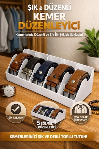 5 Bölmeli Kemer Çorap Takı Makyaj Organizeri Dolap Düzenleyici beyaz