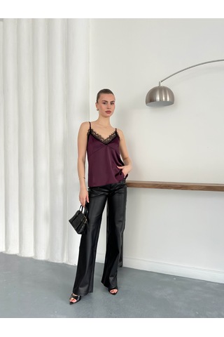Verymoda Dantel Detaylı Saten Atlet - D2929 MÜRDÜM