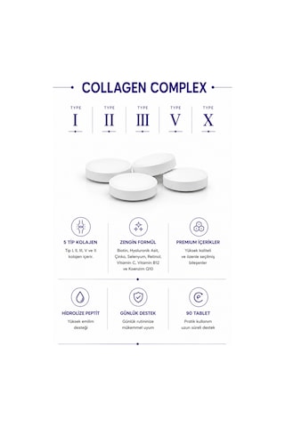 Collagen Forte Platinum 5 Tip Kolajen Vitamin ve Mineral İçeren Takviye Gıda 500 MG 90 Tablet
