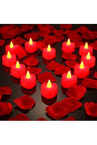 12 Adet Kalpli Led Mum Tealight Mum Kırmızı Işık Pilli Piller Dahil