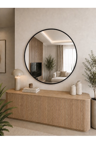 Effe Siyah Metal Çerçeveli 80 Cm Yuvarlak Ayna
