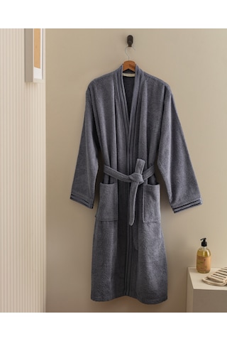 Madame Coco Maynor %100 Pamuk Floşlu Unisex Bornoz - Mavi 8684427305973 Çok Renkli