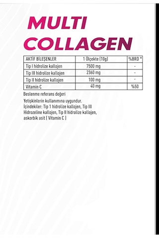 Collagen - Sporcu Kolajen / Çilek- Vitamin İlaveli - Tip 1,2,3 - 300g 40 Servis
