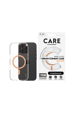 Flagship Apple Uyumlu iPhone 16 Pro Magsafe  Urban Combat Şeffaf-şeftali Telefon Kılıfı Bej