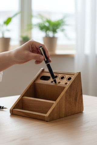 Ahşap Masaüstü Düzenleyici Organizer 3 Bölmeli Eğimli Kare Kalemlik Diğer