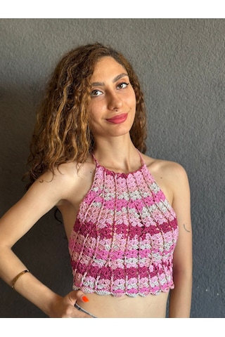 Gönülden Tasarım El Örgüsü Büstiyer Pembe