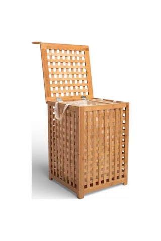 Bambu Çamaşırlık - Kirli Çamaşır Sepeti 45x45x62 Cm. Açık Kahverengi