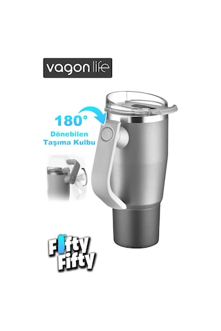 Vagonlife Rotate Tumbler Cup 0.94ml/34oz Pipetli/rahat İçim Vakumlu Paslanmaz Çelik Termos-ffvgn1007-950ml Gümüş