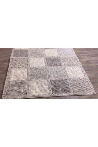 Eko Halı Jade Marjory Natural Kazak Örgü Desenli El Dokuma Örgü Halı Krem-gri