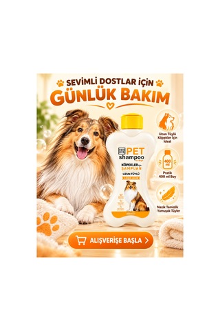 Uzun Tüylü Köpek Şampuanı 400 Ml Hassas Ciltler İçin Kolay Tarama, Yumuşak Ve Parlak Tüy Bakımı
