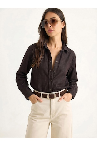 Kadın Regular Fit Denim Gömlek 7513 60283940 - Kahverengi