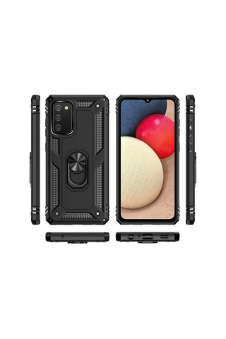 Samsung Galaxy A03s Kılıf Sofya Yüzüklü Silikon Kapak - Siyah