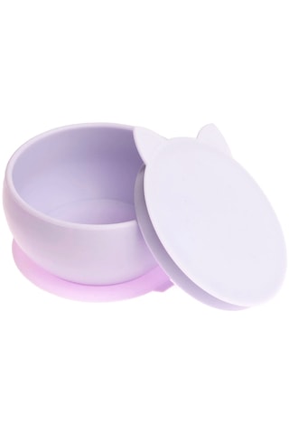 Pandish Kitten Vakum Tabanlı Kapaklı Silikon Kase Lila