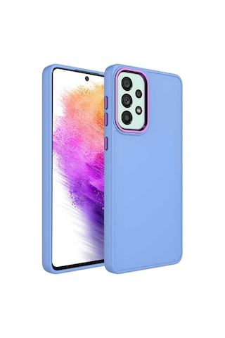 Zore Galaxy Uyumlu A52 Kılıf Metal Çerçeve Ve Buton Tasarımlı Silikon Luna Kapak - Lila Lila