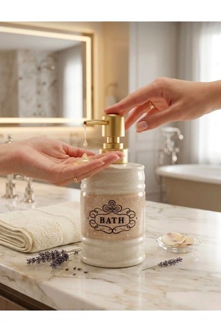 Artworks Bath Porselen Sıvı Sabunluk - Lüks Banyo Ve Mutfak Sabunluk 350 Ml Krem