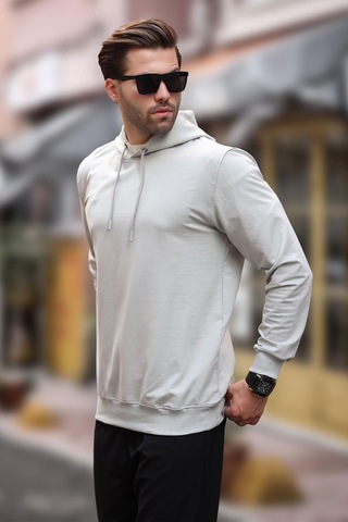 Madmext Boyalı Gri Kapüşonlu Erkek Sweatshirt 7069 Gri