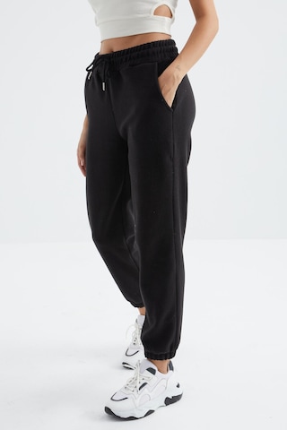 Siyah Yüksek Bel Basic Bağcıklı Jogger Polar Kadın Eşofman Alt - 94622 Siyah
