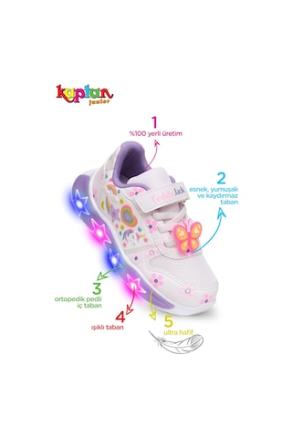 Kaptan Junior Kız Çocuk Işıklı Spor Sneaker Yürüyüş Ayakkabı Ptjck 700 Beyaz