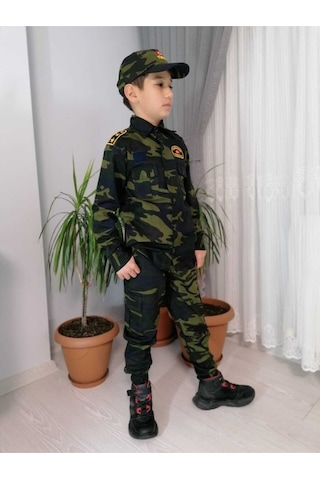 Vepaş Çocuk Komando Asker Kamuflaj Takımı Koyu Yeşil
