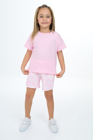 Toontoy Kids Toontoy Kız Çocuk Garni Ve Üst Çiçek Baskılı Şortlu Takım Açık Pembe