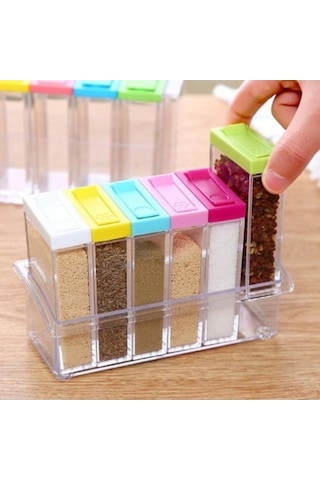 Createtech Mutfak Baharat Konteyneri 6in1 Çeşni Dağıtıcı Tuz Kutusu Şeffaf