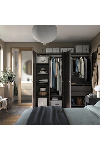 Ikea Koyu Gri Modern Kapaklı Gardırop 200x60x201 Cm