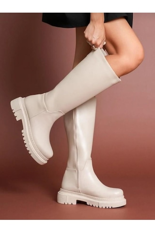 Nesilshoes Nesil Shoes Toz 1978 Bej Fermuarlı Günlük Kadın Çizme