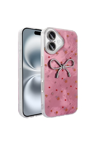 Apple Uyumlu iPhone 16 Plus Kılıf Kamera Korumalı Figürlü Zore Ponti Silikon Kapak Açık Pembe