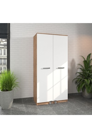 165 Derece Açılabilir 2 Kapaklı, 6 Çekmeceli, Kavanoz Raflı Kiler Ve Erzak Mutfak Dolabı Atlantik Çam Beyaz