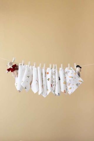 Lizayn Home Pamuklu Müslin 10'lu Karışık Desen Bebek Ağız Mendili Çift Taraflı Açık Sarı