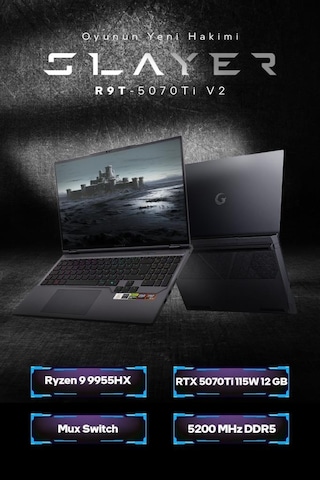 Game Garaj Slayer R9t-5070ti V2 C3 Amd Ryzen 9 9955hx 32gb Ram 1tb Ssd Rtx5070ti 16" 300hz Qhd+ Ips Freedos Gaming Laptop