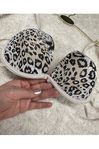 Le Jardin Valeria Biyeli Taşlı Mikro Push-up Arkası İp Detaylı Sü Leopar