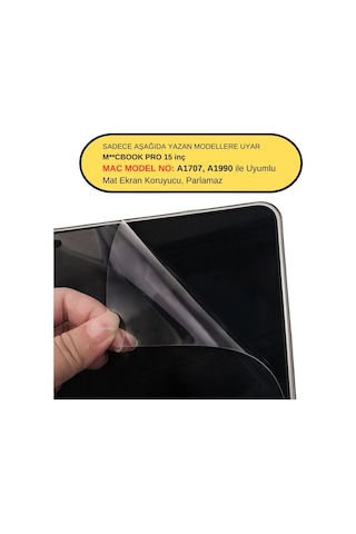 Macbook 15 İnc Uyumlu Anti Glare Ekran Koruyucu Yansima Onleyici Touch Bar Destekli A1707 A1990 Şeffaf Sku: Smg8690010146588