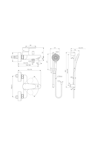 Ideal Standard Cerafine O Banyo Bataryası + Idealrain Duş Seti 2 Fonksiyonlu Mat Siyah 2 Parça Bc500xg BD142XG Siyah