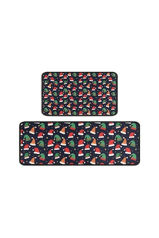 Noel Desenli 2'li Mutfak Matı, Anti-yorgunluk, Yastıklı Ve Kaymaz, Mutfak Ve Ofis İçin Noel Şapka Yıldızı