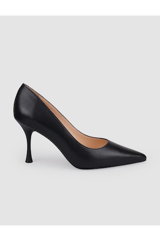%100 Hakiki Deri Siyah Kadın Stiletto Siyah