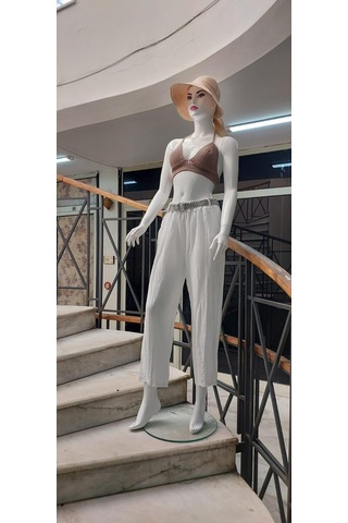 Eren Style İtalyan Kemerli Keten Pantolon-9260 Beyaz